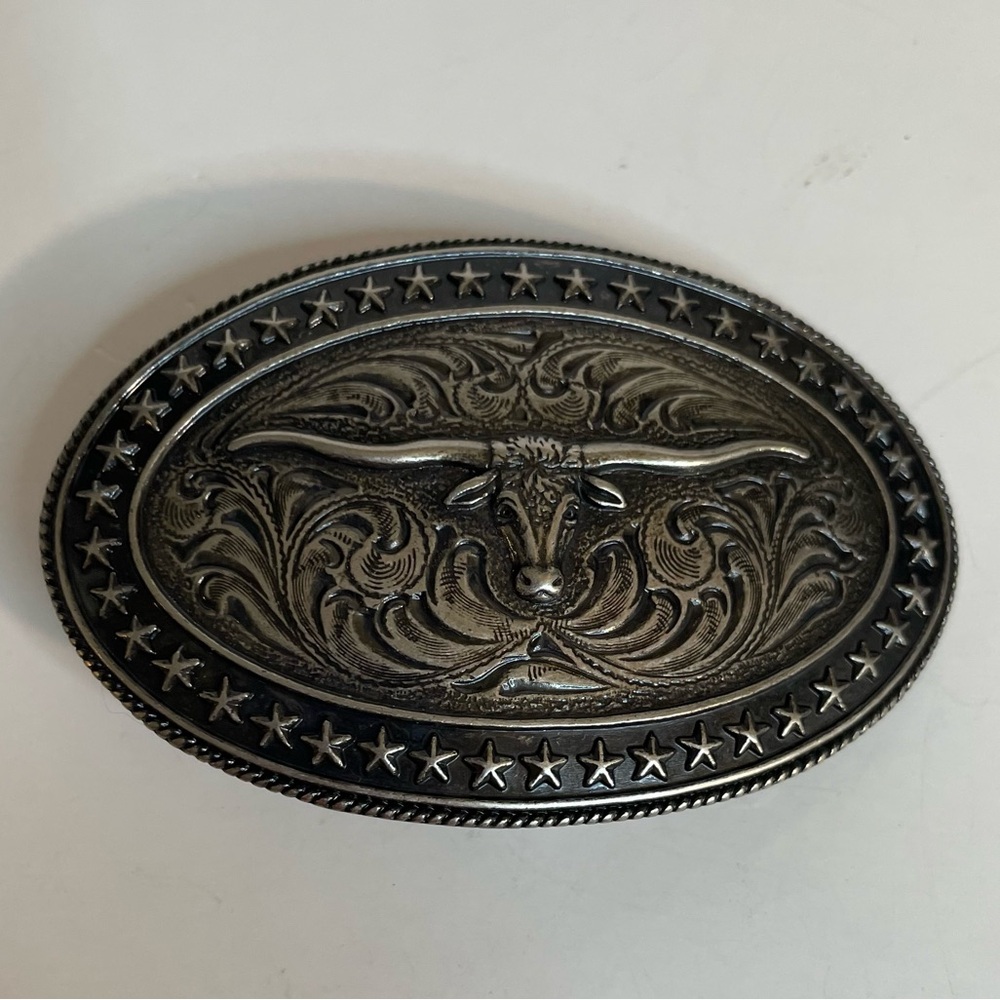 Longhorn Steer Unisex Vintage Silver Oval Belt Buckle Steer Southwest Cowboy
